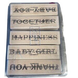 Stampin'‎ Up! Wood Mounted Rubber Stamp Set 'Baby Boy' Sentiment 5-Piece